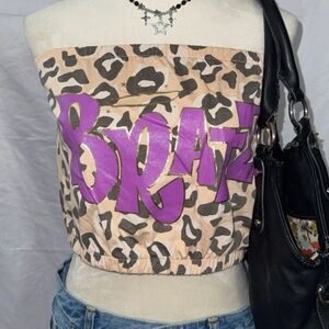 BRATZ Leopard Print Crop Top with Purple logo new Y2K
